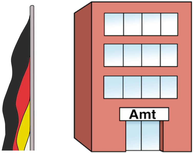 Piktogramm eines Gebäudes mit der Aufschrift "Amt"